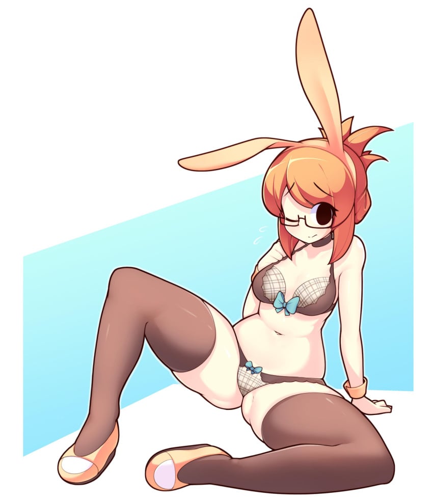 fake_animal_ears female fizintine glasses lingerie luna_(fizintine) original rabbit_ears spread_legs tagme