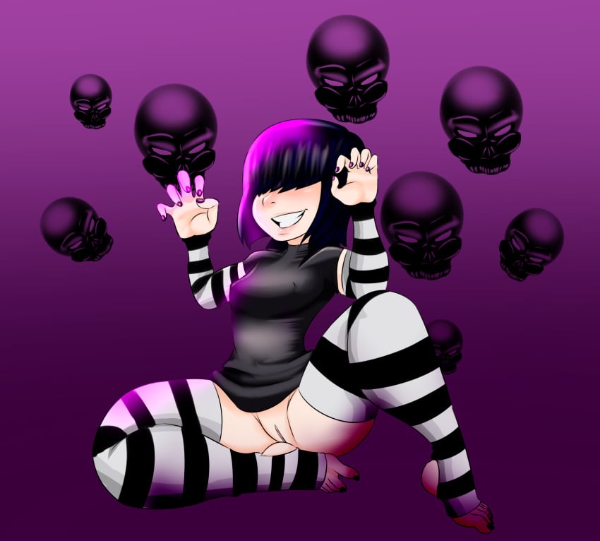 1girls feet female female_only goth hair_over_eyes human kerodash legwear lucy_loud solo straight_hair striped_legwear the_loud_house toeless_legwear toes