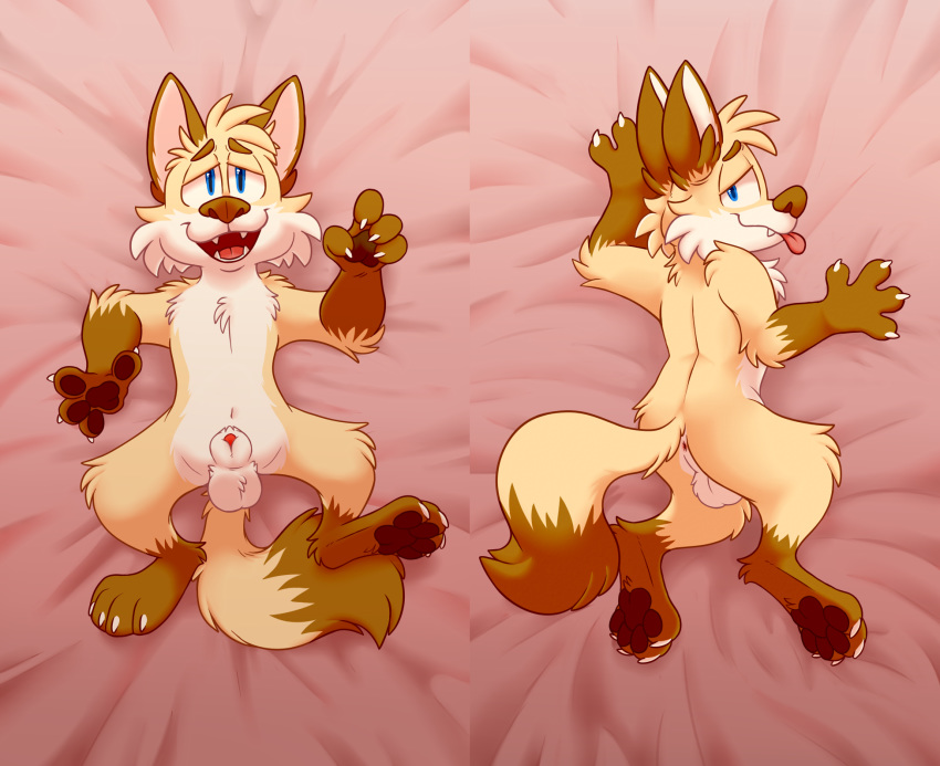 animal_genitalia anthro backsack balls bed dakimakura_design flip_(flipyart) flipyart from_behind_(disambiguation) hi_res lying male male_focus male_only on_back sheath solo