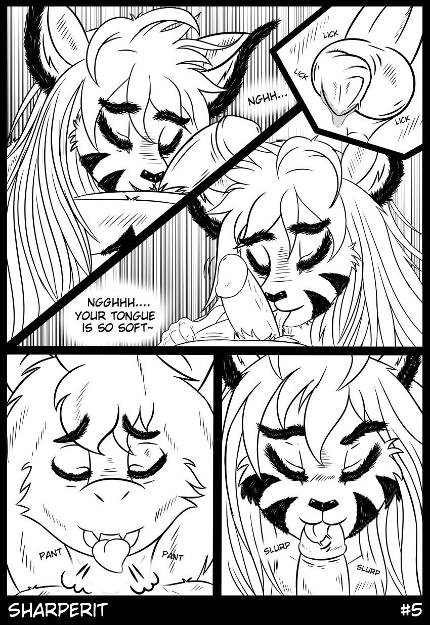 absurd_res anthro asriel_dreemurr bondage comic deep_throat felid feline female hair hi_res line_art mammal oral penis sady sex sharperit shiny undertale video_games