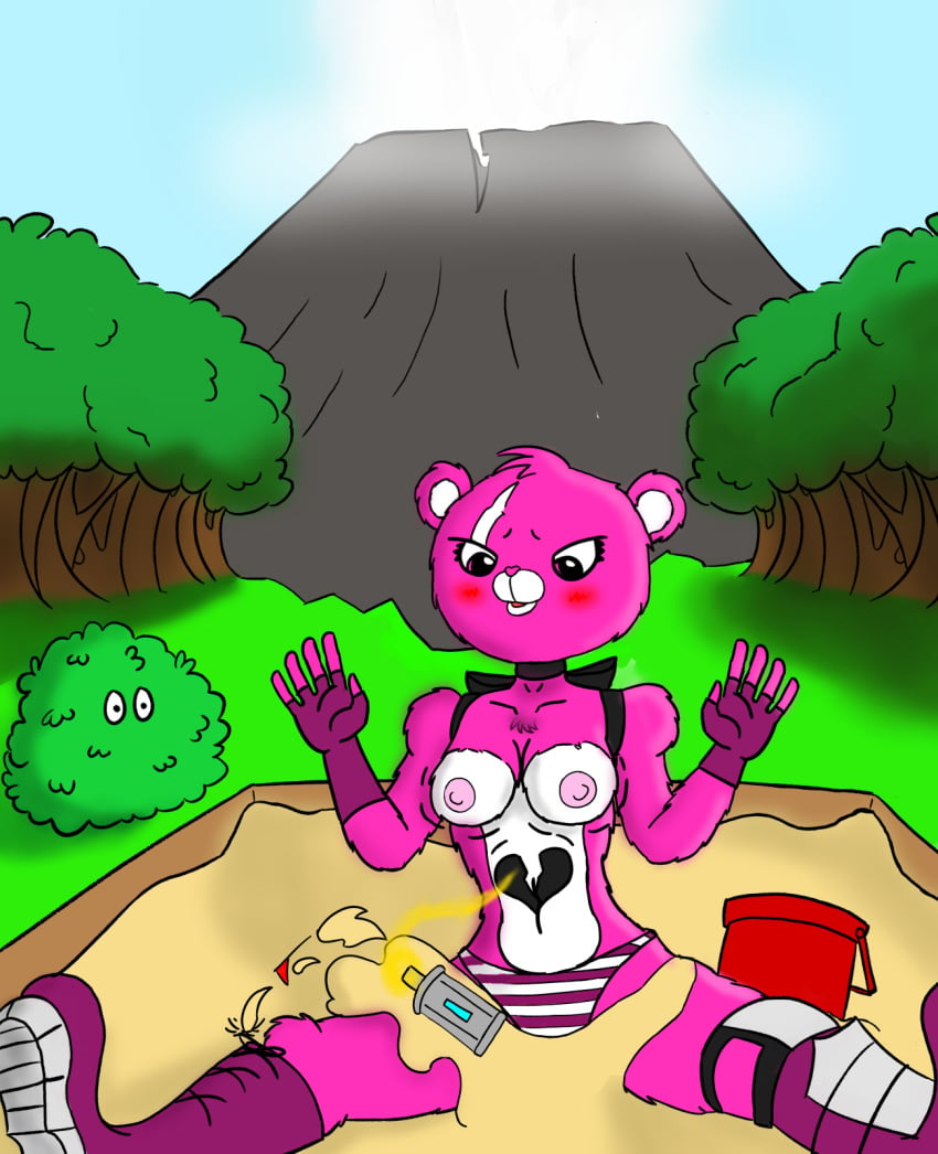 1girls anthro anthrofied areolae bear blush boots breasts cleavage cuddle_team_leader female female_only fingerless_gloves footwear forest fortnite furry gloves grenade heart large_breasts mammal nipples notarealdoctor outdoors panties pink_fur pink_nipples pink_nose sand sandbox solo striped_panties surprised tagme topless ursine voyeur watching