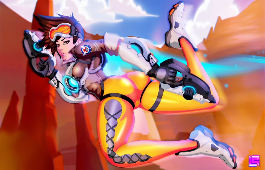 1girls blisschild1 cameltoe cleavage curvy female huge_ass huge_breasts overwatch short_hair thick_lips tracer voluptuous wide_hips