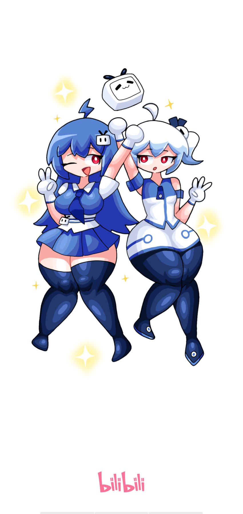 2girls big_ass big_breasts bili_girl_22 bili_girl_33 bilibili blue_hair clothed gloves sex tagme white_gloves