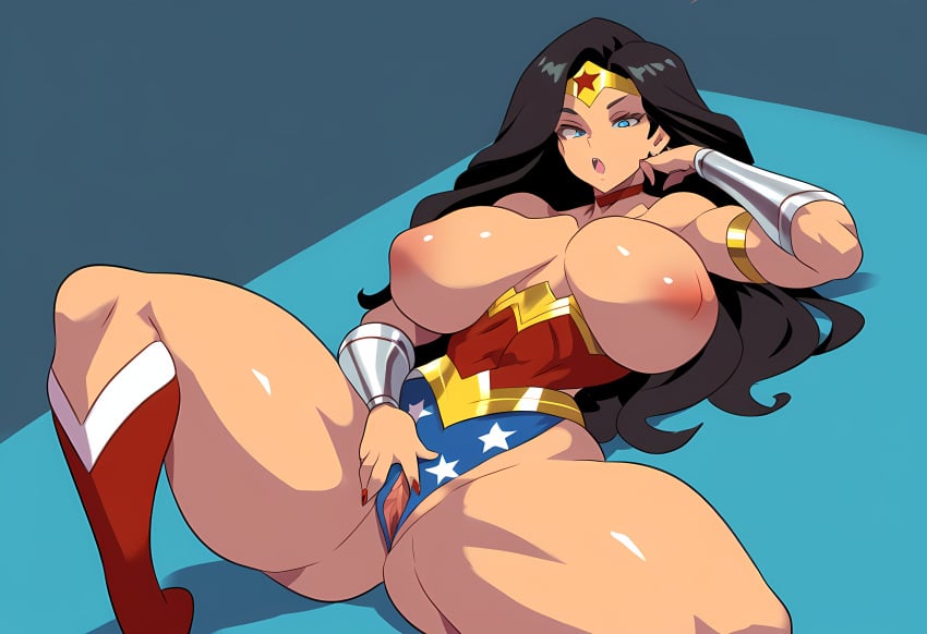 ai_generated amazon amazonian breasts_out dc dc_comics female large_breasts lipstick looking_at_viewer mullon nipples novelai pussy spread_legs spread_pussy spreading superheroine thick_thighs wonder_woman wonder_woman_(series)