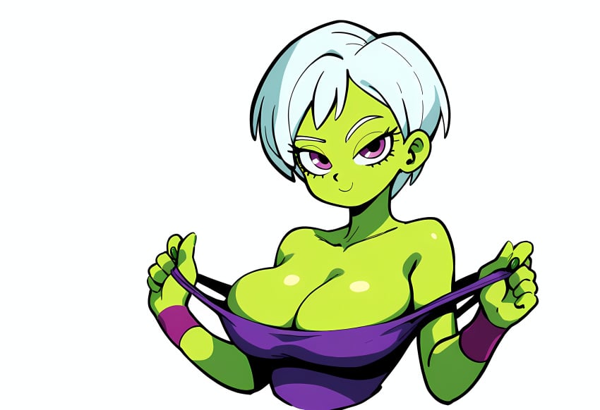 ai_generated alien alien_girl cheelai dragon_ball dragon_ball_super green_body green_skin large_breasts mullon novelai white_hair