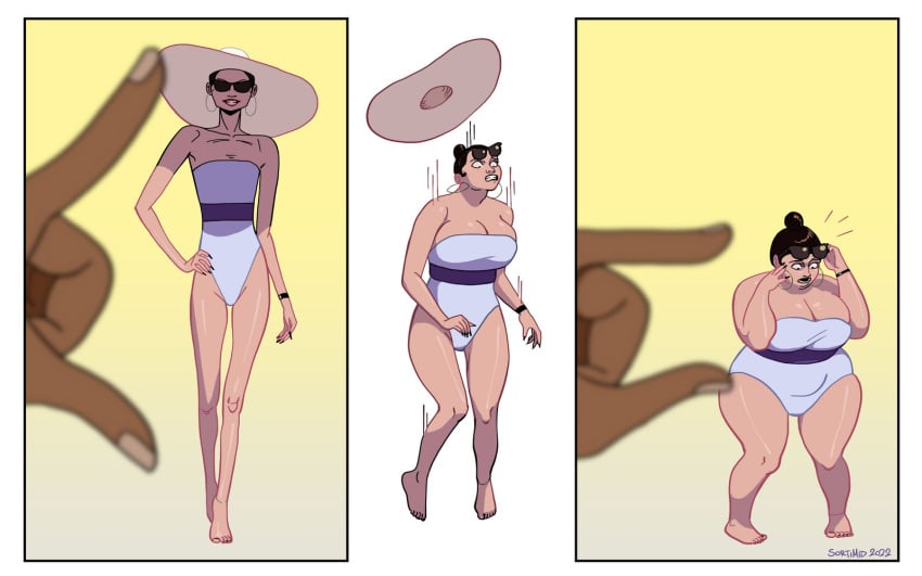 breasts chubby chubby_female female female_only height_change height_difference height_reduction mass_redistribution original short_female shortstack shortstackification shrinking sortimid swimsuit tagme tall_female thin thin_female transformation transformation_sequence weight_gain