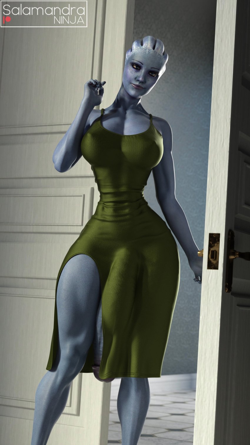 3d alien asari bulge futanari huge_cock liara_t'soni mass_effect penis_outline salamandraninja solo