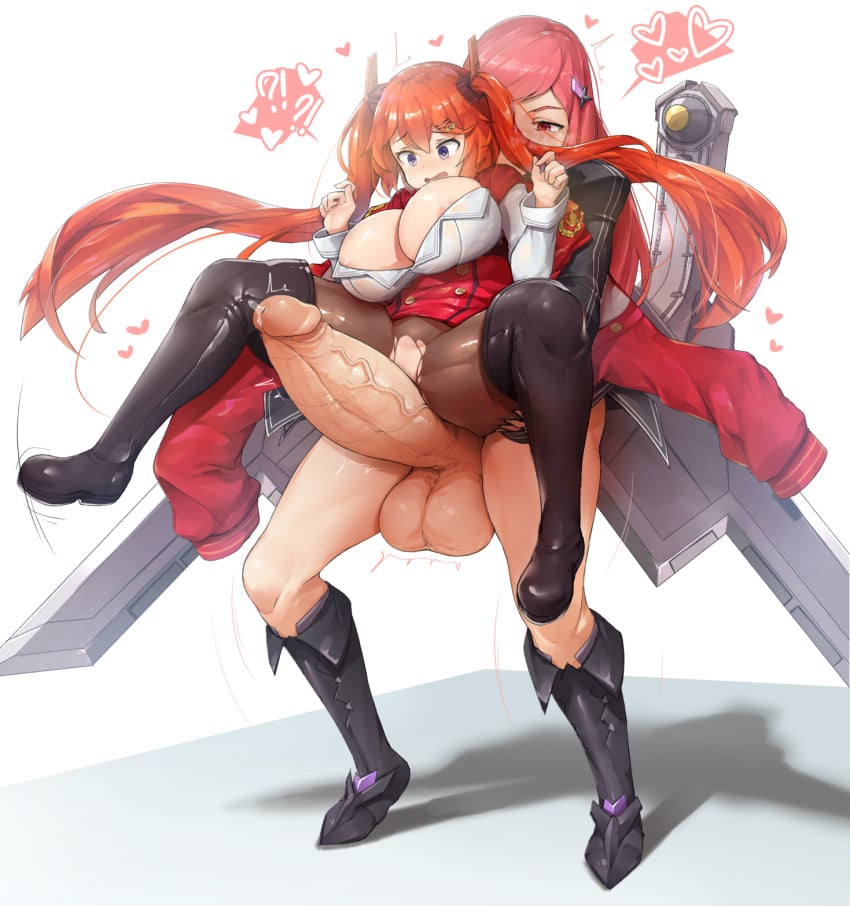 1futa 1girls b-11_night_angel blush breasts erection female futa_on_female futanari heart huge_balls huge_breasts huge_cock imminent_rape intersex large_penis last_origin may_of_doom orange_hair penis purple_eyes rape red_eyes red_hair reverse_stand_and_carry_position sex sinensian standing tears testicles thighhighs torn_clothes twintails uncensored