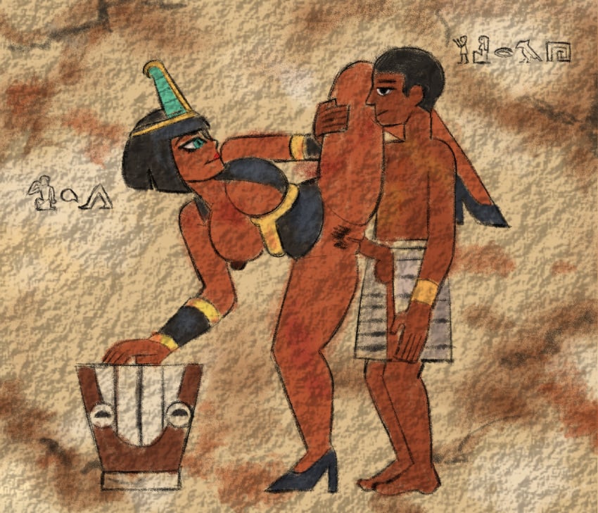 accurate_art_style ancient_egypt big_breasts blue_eyes egyptian eliza_(skullgirls) goddess lipstick marinalfirst pubic_hair public_domain pussy size_difference skullgirls spooning stretching