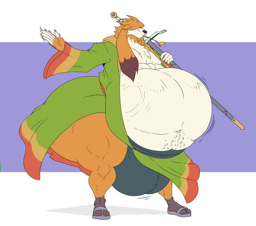 2024 anthro artist_collaboration ass balls belly belly_slap big_balls big_belly big_butt breath_of_fire bulge canid canine canis capcom clothing covered_eyes domestic_dog footwear fur genitals hair hi_res holding_melee_weapon holding_object holding_sword holding_weapon long_ears male mammal melee_weapon navel obese obese_anthro obese_male overweight overweight_anthro overweight_male reagan700 robe sandals scias shoes slap slapping_own_belly slapping_self solo stick_in_mouth sword thick_thighs weapon wide_hips