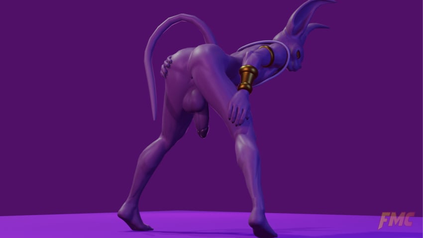 3d_(artwork) anthro ass backsack balls beerus bent_over digital_media_(artwork) domestic_cat dragon_ball dragon_ball_super felid feline felis foxmccloud287 genitals hairless hairless_cat hi_res humanoid_genitalia humanoid_penis male male_focus male_only mammal nude penis purple_body solo sphynx_(cat)