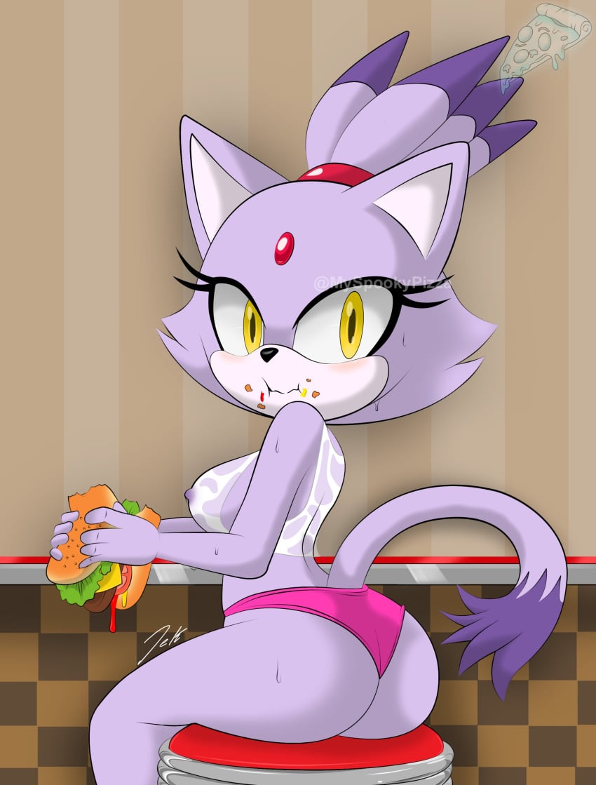 1girls big_ass blaze_the_cat burger hamburger myspookypizza solo sonic_(series) wet_shirt