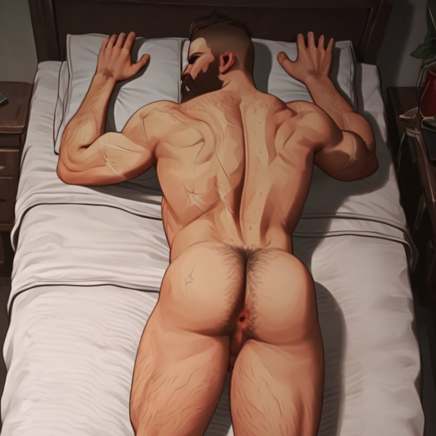 ai_generated anus arcane ass_focus bara beard big_muscles big_penis big_thighs brown_hair chest_hair close_up erection face_down_ass_up facial_hair gay hairy hairy_armpits hairy_balls hairy_chest hairy_male hairy_penis in_bed league_of_legends low-angle_view male male/male masculine masculine_male mature_male moustache muscular muscular_male prone_bone pubic_hair rictus_(arcane) sexy_armpits solo thick_penis thick_thighs uncensored veiny_penis