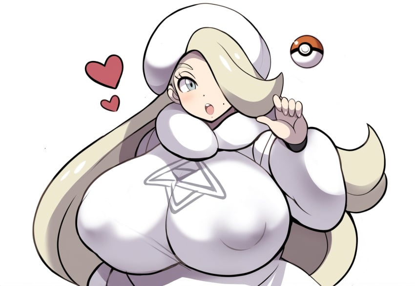 1girls ai_generated alternate_breast_size casual_nudity clothed covered_nipples female female_only heart huge_breasts large_breasts mature mature_female melony_(pokemon) milf mullon no_bra novelai pokemon pokemon_ss solo teasing