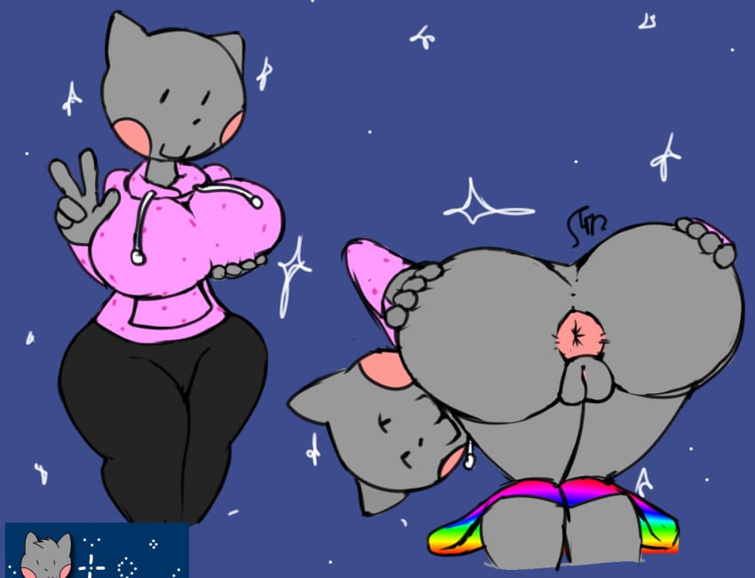 anthro ass deviantart_username felid feline feline_humanoid felis mammal nyan_cat rainbow_panties sonictime472 spread_ass spread_butt voluptuous voluptuous_anthro voluptuous_female