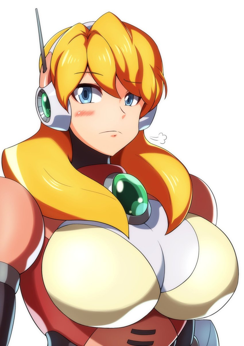 1girls alia big_breasts blonde_hair blue_eyes blush kotatuman_dash long_hair mega_man mega_man_x robot_girl white_background