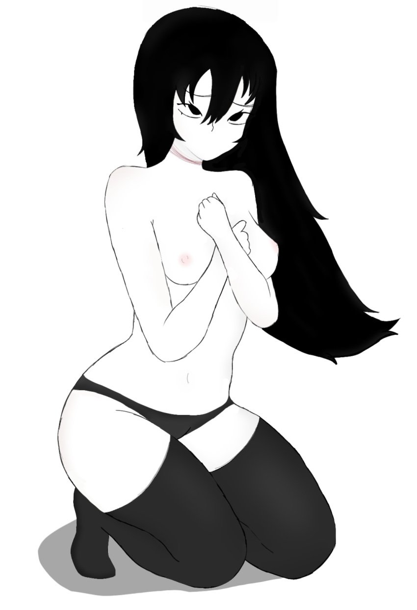 black_hair black_panties cuts no_bra no_mouth panties slit_throat tagme thigh_highs thighhighs white_body white_skin