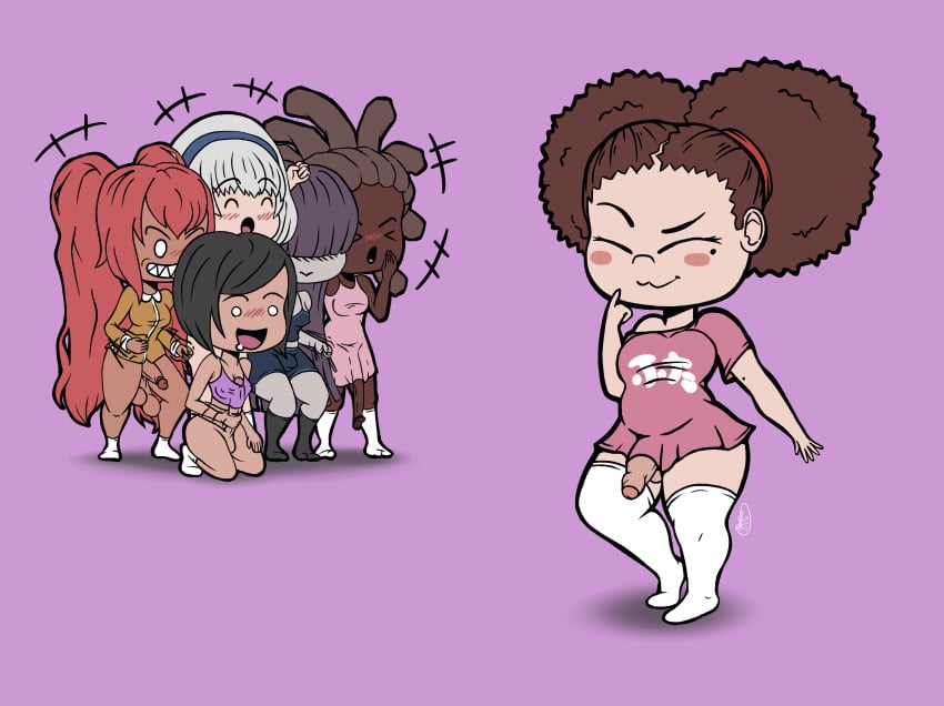 6futas afro_puffs big_balls big_breasts big_penis black_hair blush bottomless brown_hair buldge bulge_through_clothing cheering chibi chubby chubby_futanari closed_eyes connie_(ntertainer) covered_eyes dark-skinned_futanari dark_hair dark_skin dreadlocks drooling foreskin futanari futanari_only group hair_band hime_cut huge_balls image_set kneehighs light-skinned_futanari light_skin long_penis masturbation medium_breasts mole ntertainer oversized_shirt pajamas pale-skinned_futanari pale_skin penis penis_out red_hair short_hair silver_hair simple_eyes smile socks teeth thick_thighs thighhighs toothy_smile twintails uncut