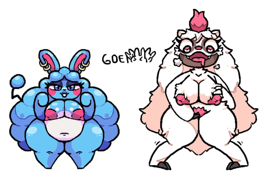 anthro azumarill big_breasts breasts duo eyeshadow female finger_fuck fingering gdei generation_2_pokemon generation_3_pokemon hair long_hair makeup multicolored_body nintendo nipples open_mouth overweight overweight_female pokemon pokemon_(species) red_nipples short_stack thick_thighs vaginal_penetration vigoroth