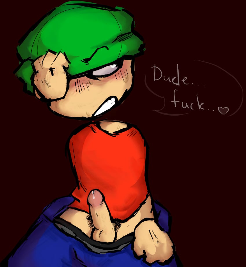 1man bambi_(moldygh) blush dave_and_bambi_mod green_hat half_naked penis penis_out precum red_shirt