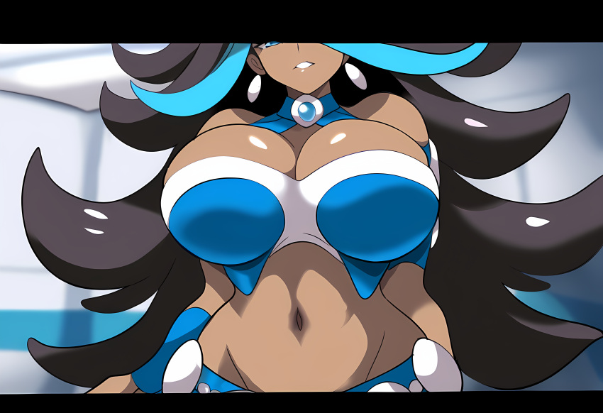 1girls ai_generated alternate_breast_size breast_focus close-up dark-skinned_female dark_skin female large_breasts mullon novelai pokemon pokemon_oras pokemon_rse shelly_(pokemon) solo team_aqua