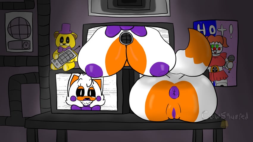 anus ass big_ass big_breasts big_butt circus_baby_(fnaf) cowsquared five_nights_at_freddy&#039;s huge_ass huge_breasts huge_butt lolbit_(fnaf) looking_at_viewer nude orange_fur presenting presenting_breasts presenting_hindquarters presenting_pussy pussy seductive tail white_fur