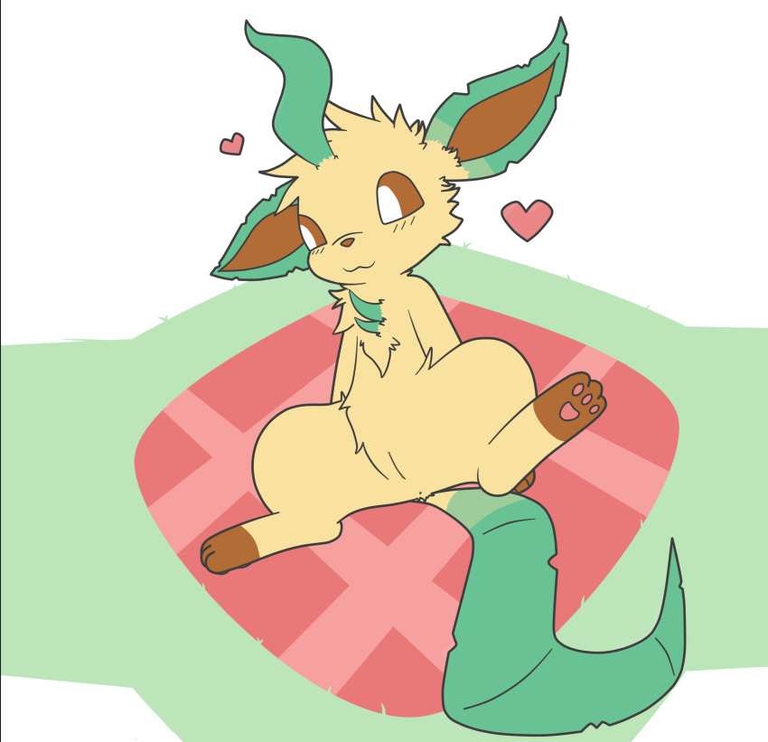 <3 1girls 3_toes :3 anus ass bedding big_ears blanket blush brown_eyes brown_fur canine chest_tuft chibi_(c1-11131) eeveelution feet female female_only feral flat_chest fur furry furry_only grass green_background green_fur heart hi_res hybrid leaf leafeon long_ears looking_away nintendo nude original_character outdoors pawpads paws plant pokemon pokemon_(species) presenting presenting_pussy pussy simple_background sitting smile solo spread_legs spreading tail tan_fur thick_thighs video_games weblure white_background white_border wide_hips yellow_fur