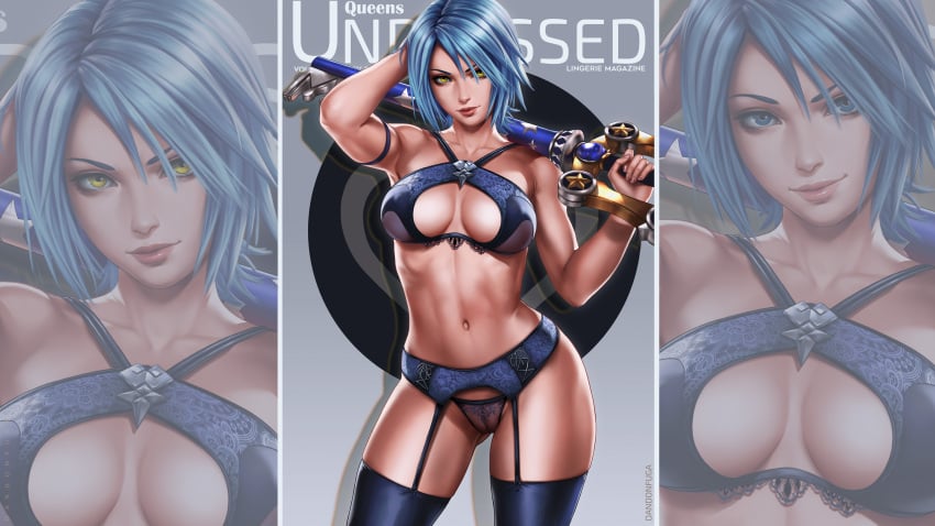 aqua_(kingdom_hearts) blue_hair dandon_fuga disney female footwear human keyblade kingdom_hearts lingerie pale_skin square_enix weapon