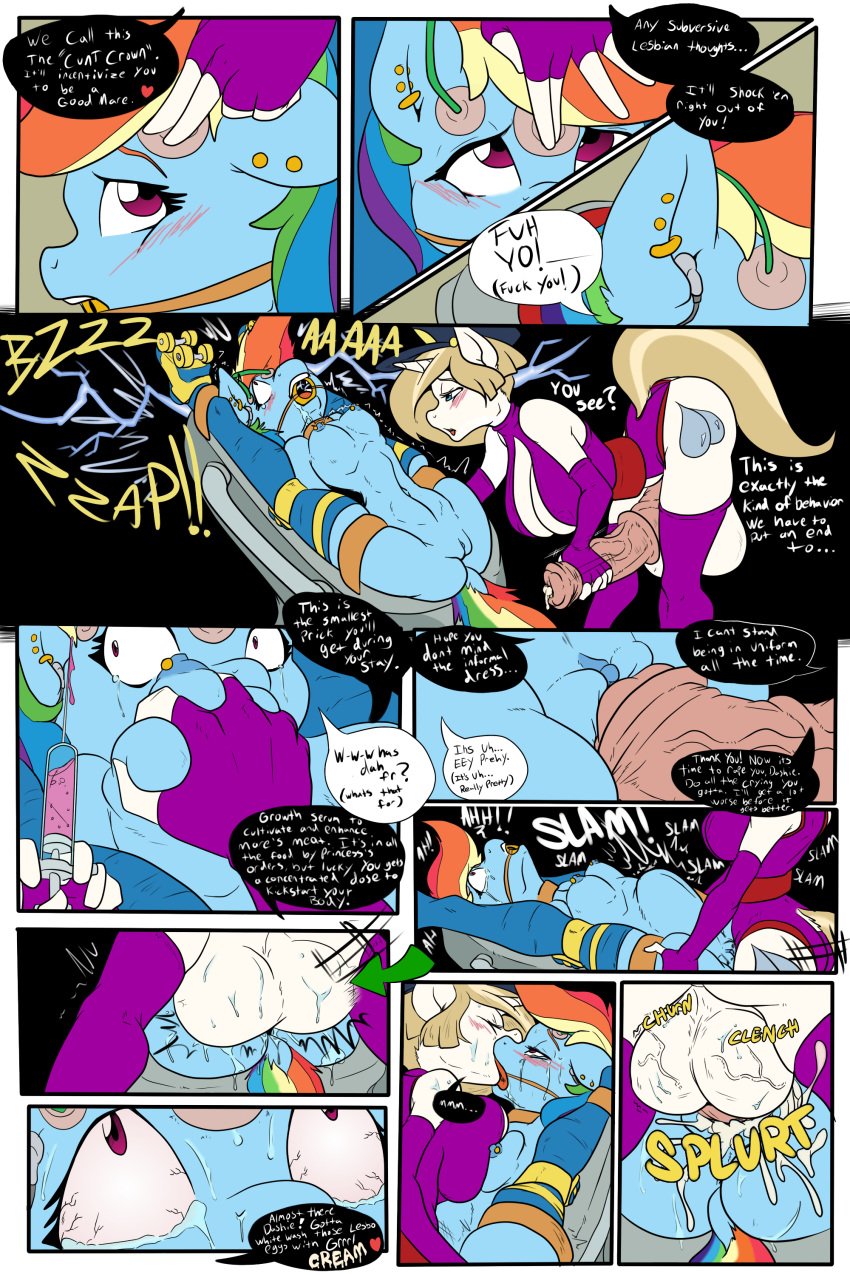 2019 absurd_res animal_genitalia animal_penis anthro anthrofied areola armwear balls big_balls big_breasts big_penis blush bondage bound breast_grab breasts cleavage clothed clothing collar color comic cutie_mark dialogue dickgirl dress drugs elbow_gloves electric_shock english_text equid equine equine_penis fan_character female forced friendship_is_magic futa_on_female futanari gag gloves hat heart hi_res horn horse horsecock horsecock_futanari imminent_impregnation intersex intersex/female kissing legwear mammal my_little_pony nipple_piercing nipples penetration penis piercing precum pregnancy_risk pussy rainbow_dash_(mlp) rape ring_gag slashysmiley socks stockings sweat syringe tala_tearjerk tears text unicorn vaginal_penetration whitekitten