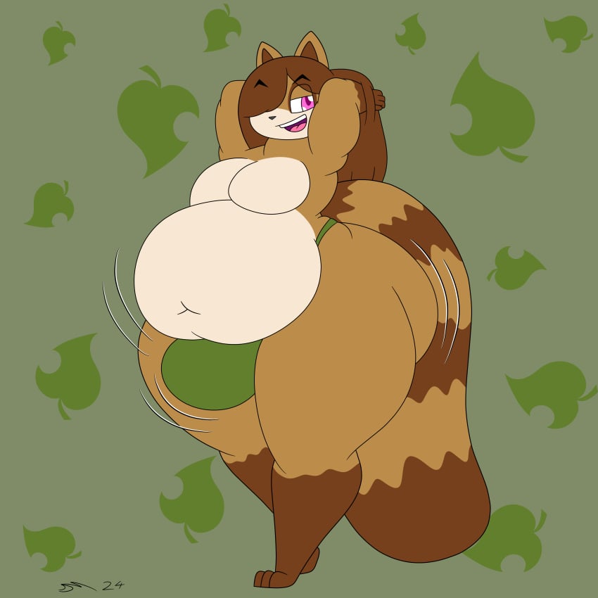 absurd_res anthro brown_body brown_fur canid canine clone_breeding clothing dirtymac fur green_clothing green_thong green_underwear hi_res male mammal norithics_kusemurai overweight overweight_anthro overweight_male pink_eyes raccoon_dog tan_body tan_fur tanuki thong underwear