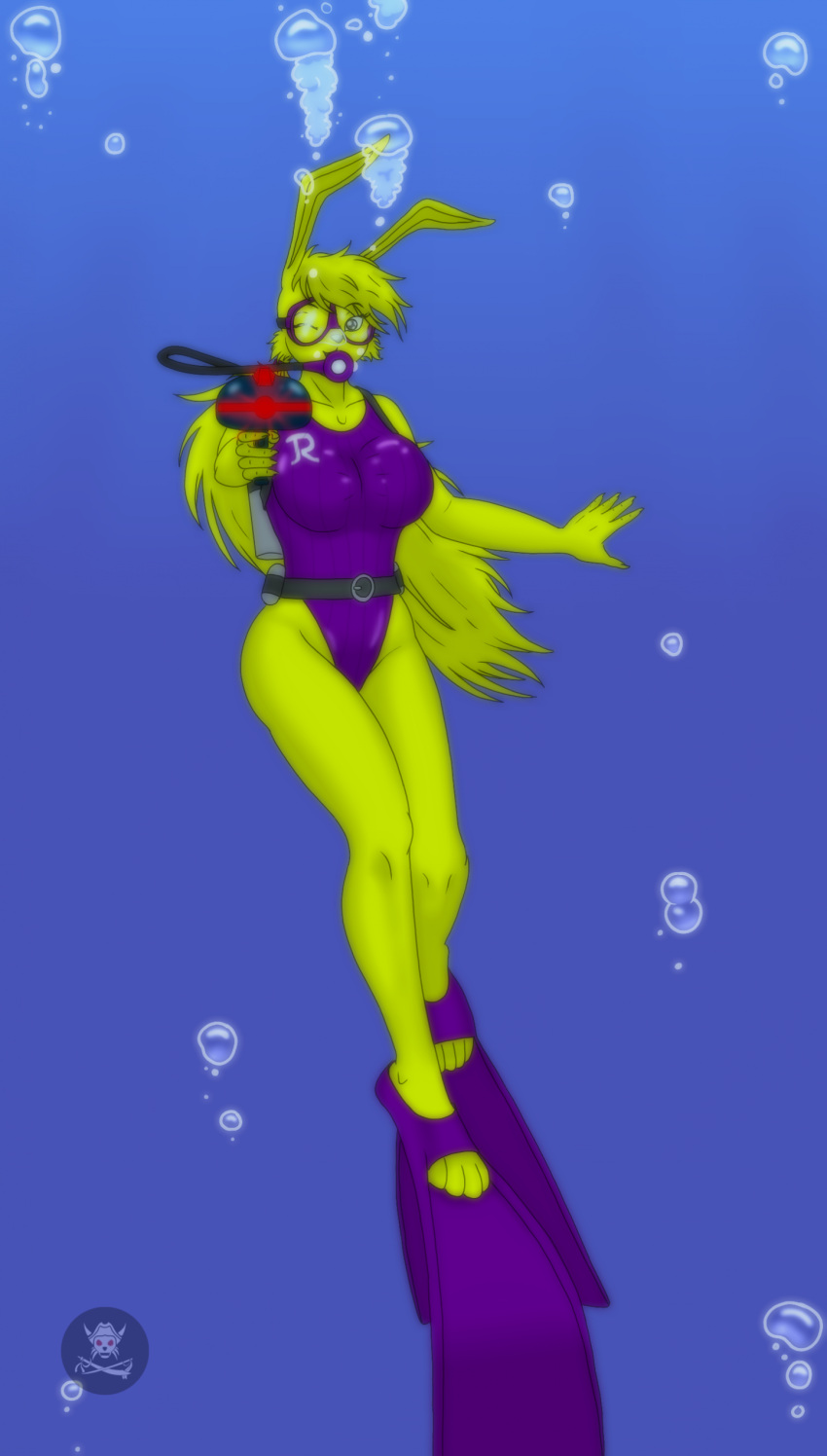 1girls anthro anthrokidnapper breasts epic_games female furry gun huge_breasts jazz_jackrabbit_(series) laser_gun lori_jackrabbit ocean one-piece_swimsuit purple_one-piece_swimsuit rabbit scuba scuba_gear sea solo swimming swimming_fins swimsuit tagme underwater water weapon