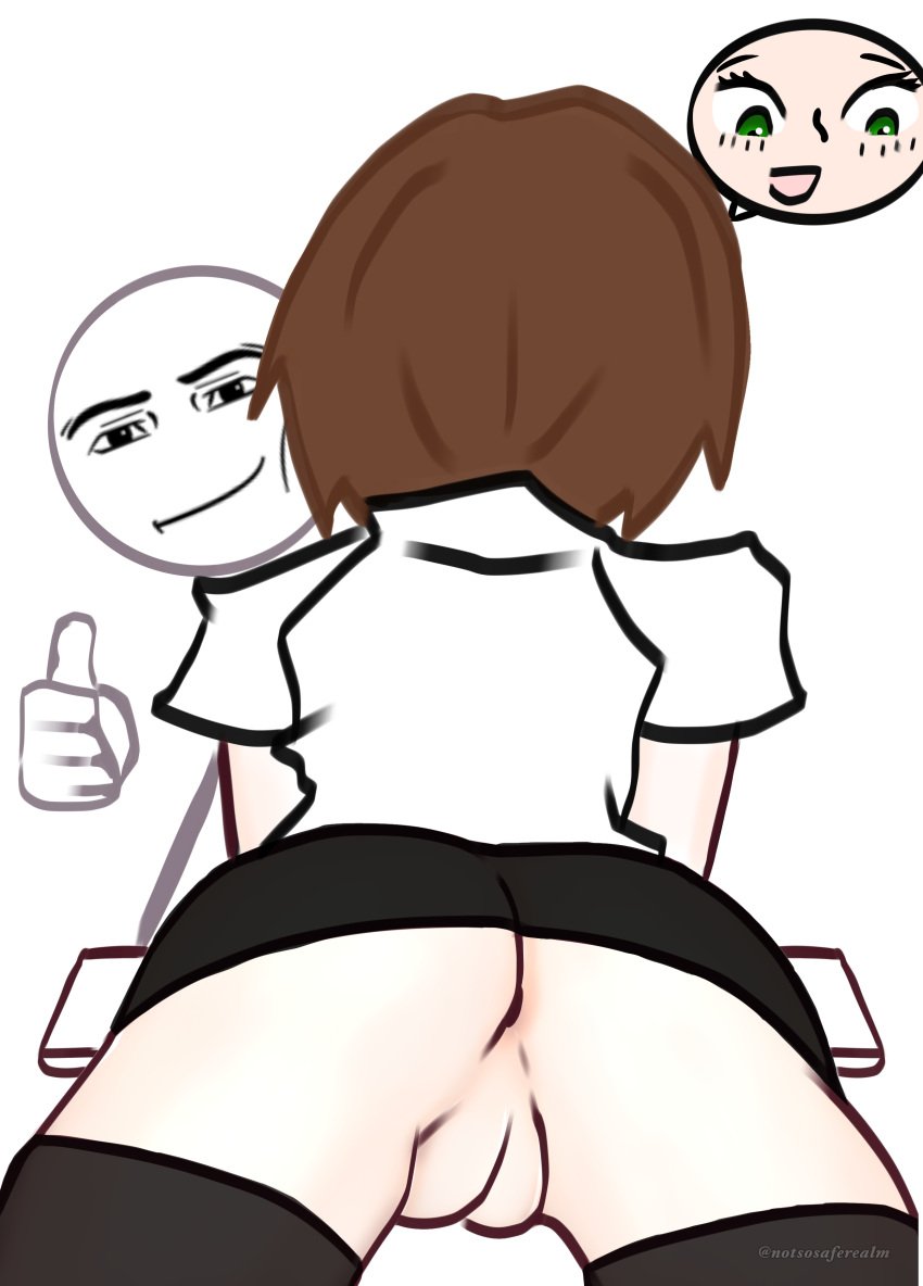 anus ass brown_hair female green_eyes happy history_teacher_(lowgradef) lowgradef_(copyright) short_hair teacher thighs