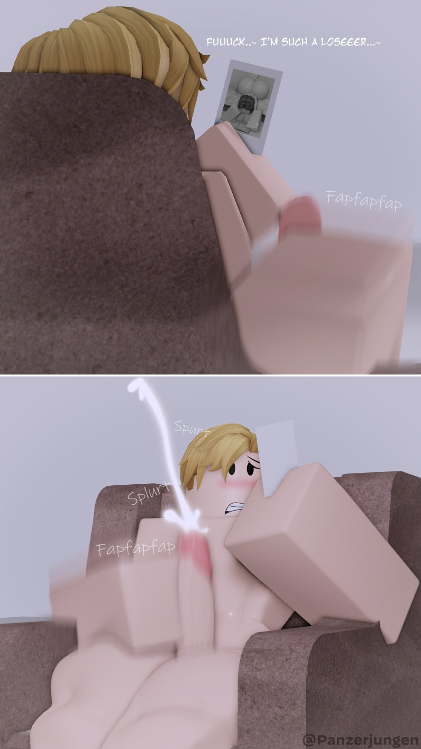 1boy 1girls 2024 3d big_penis blonde_hair blush clenched_teeth comic cum cumshot curvy erich_kraus femboy genital_fluids gooning jerking_off looking_pleasured masturbation nude orgasm panzerjungen paula_sommer penis roblox robloxian sitting stroking_penis tagme thick_thighs thighs voluptuous watching_porn