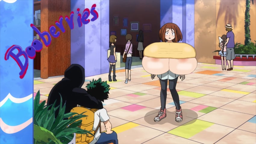 anime boku_no_hero_academia booberries_morphs breast_expansion breast_inflation breasts breasts_bigger_than_head breasts_out edit huge_breasts my_hero_academia ochako_uraraka screencap screenshot screenshot_edit underboob uraraka_ochako