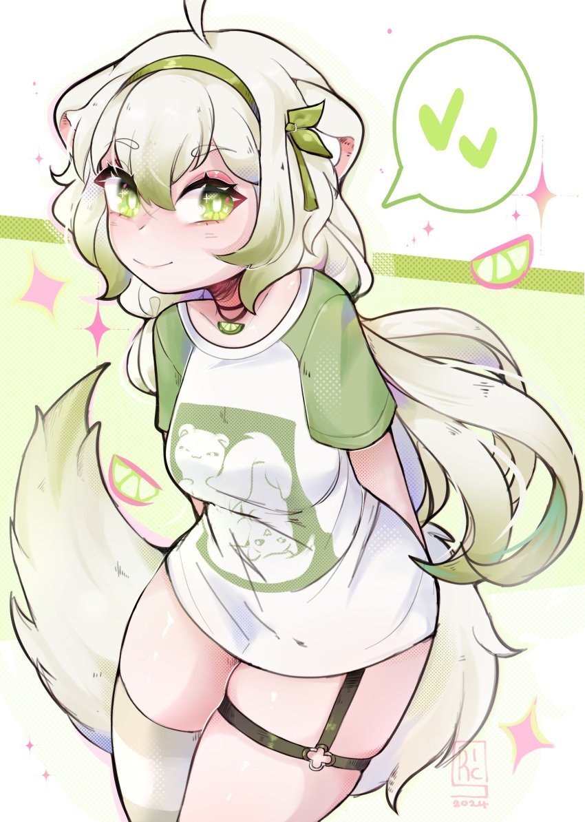 1girls animal_ears breasts female ferret ferret_girl green_eyes green_highlights laimu lime multicolored_hair solo vinesauce virtual_youtuber white_hair