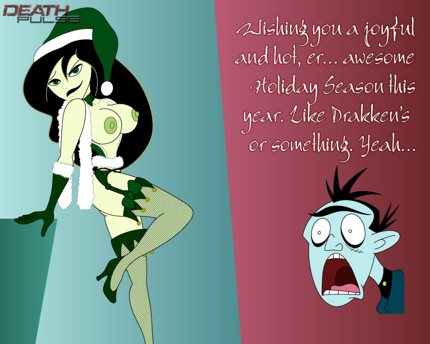 christmas deathpulse disney dr._drakken female human kim_possible male nipples shego straight_hair tagme