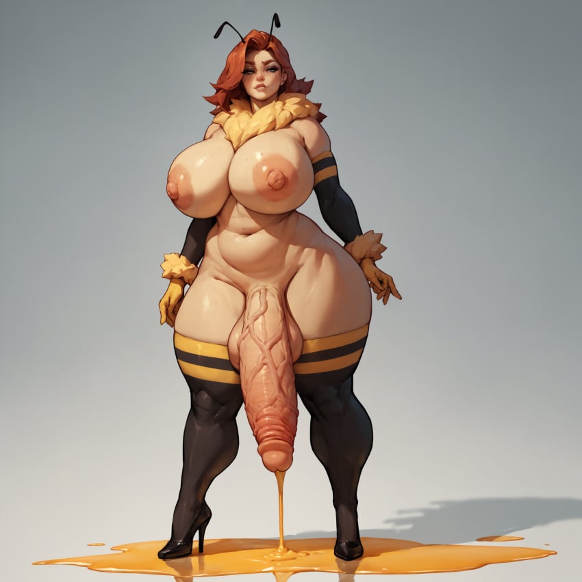 1futa ai_generated antennae armwear bee bee_futa bee_girl cum_puddle fur_tuft futa_only futanari gloves high_heels honey honey_dripping_from_penis huge_ass huge_breasts huge_cock nipples penis red_hair self_upload shennru solo_futa stockings thick_thighs thighhighs veiny_penis