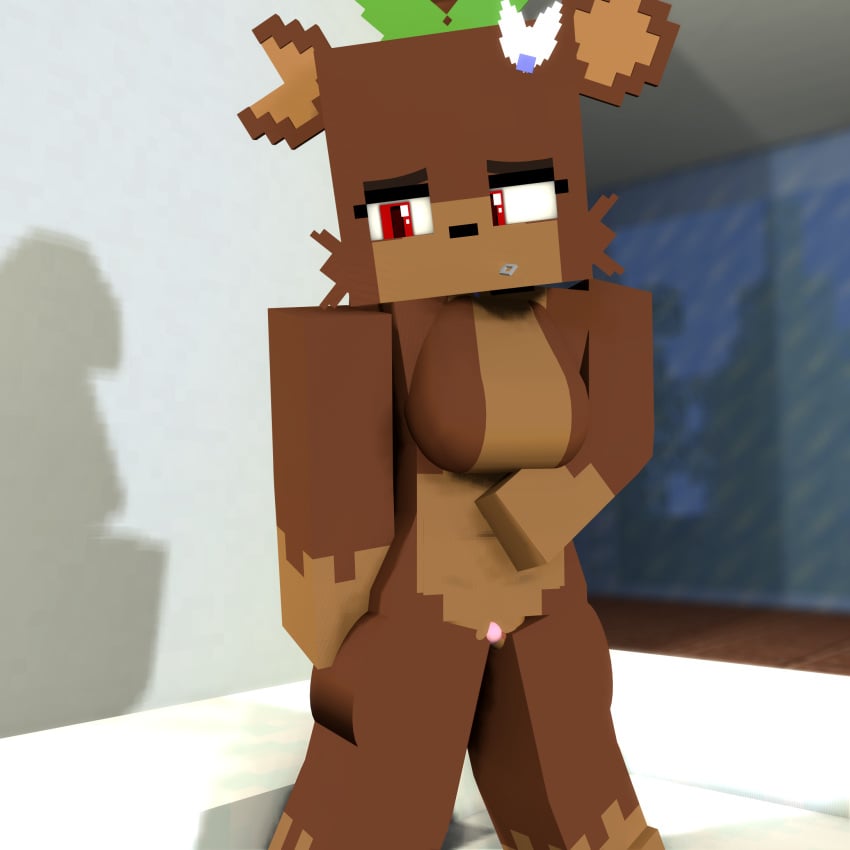 1girls 3d bia_prowell_(slipperyt) embarrassed exposed_pussy female female_only furry humanoid idk_what_to_tag_it idkwhatimdoing living_plushie mine-imator minecraft plushie pussy solo tagme teddy_bear