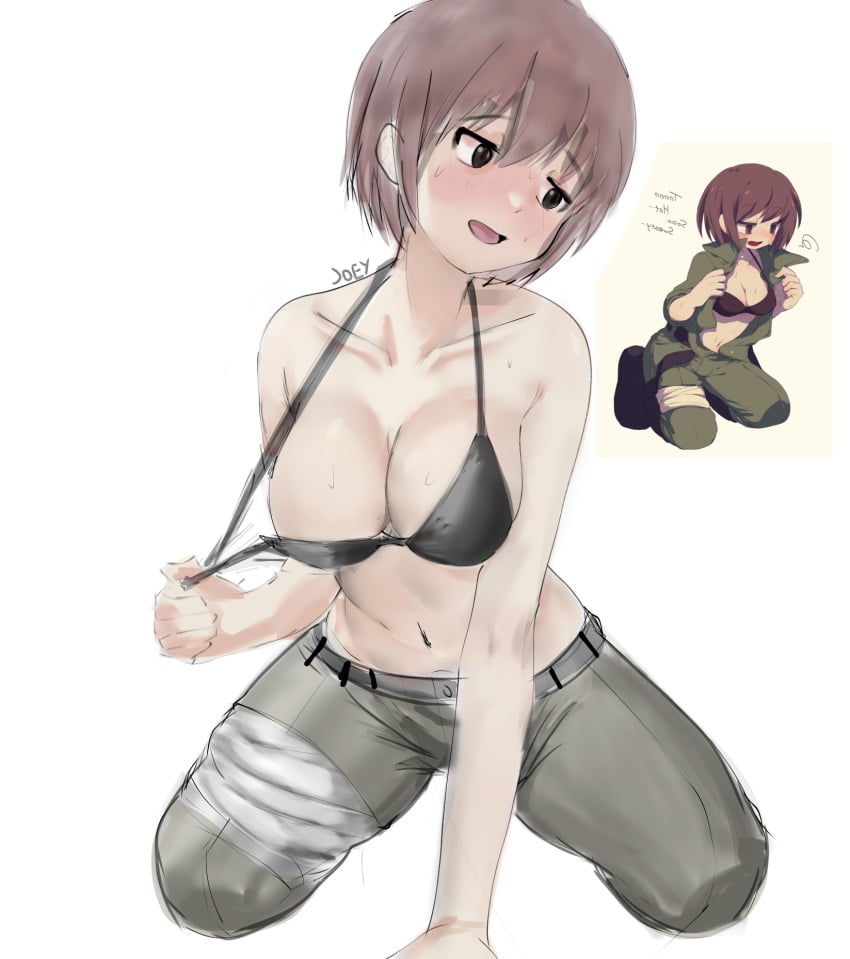 anime bikini breasts chara green pants rendered skecth swapfell_chara tummy undertale undertale_au