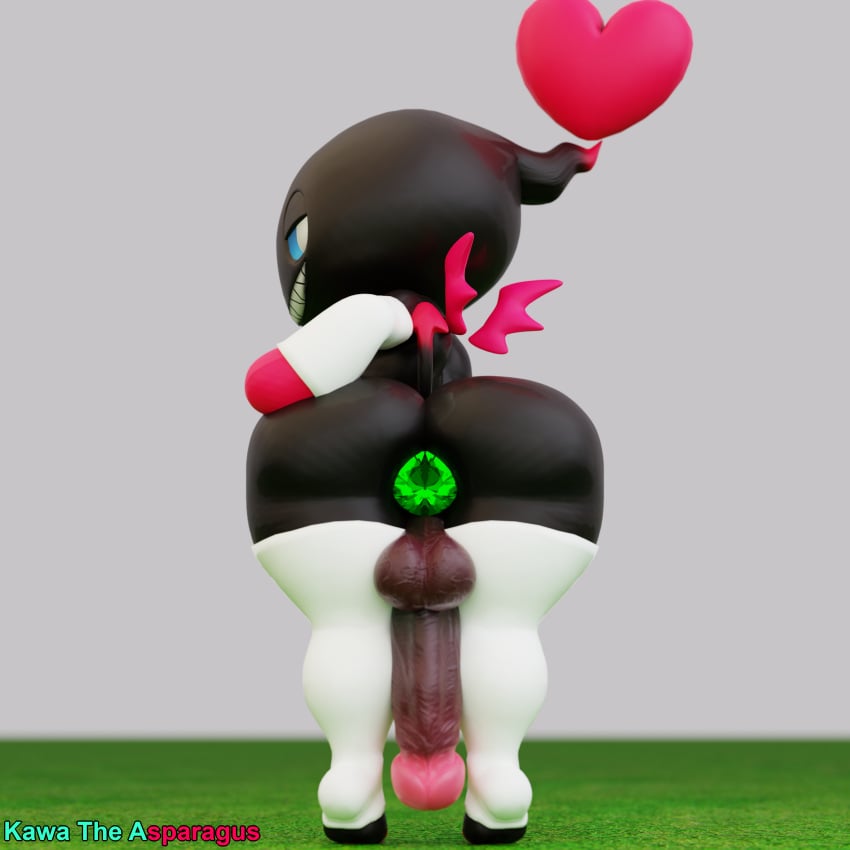 3d_(artwork) absurd_res armwear ass balls big_balls big_butt big_penis black_body chao_(sonic) chaos_emerald clothing dark_chao digital_media_(artwork) english_text footwear gem genitals gloves hand_on_butt handwear heart_symbol hi_res huge_balls huge_cock humanoid humanoid_genitalia humanoid_penis kawa_the_asparagus legwear looking_at_viewer looking_back male multicolored_body multicolored_penis nipples non-human non-human_only not_furry object_in_ass penis sega self_upload simple_background smile solo sonic_(series) sonic_the_hedgehog_(series) tail text thick_thighs toony two_tone_body wings