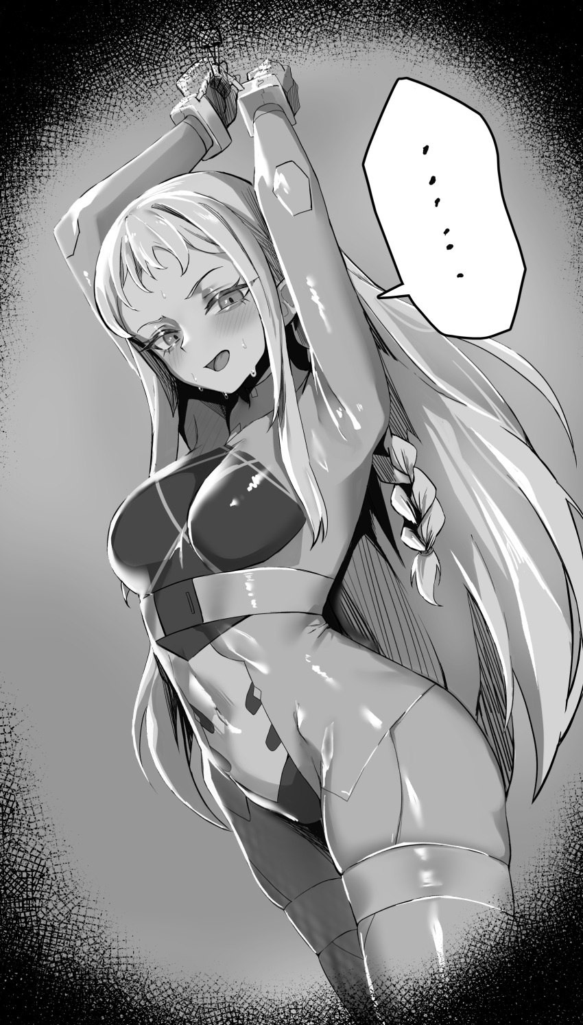 1girls big_thighs female hs_mollu human long_hair monochrome original original_character thick_thighs thighs very_long_hair