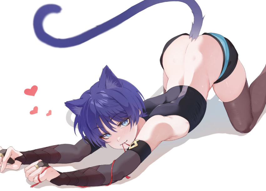 arched_back ass cat_ears cat_tail catboy chobonu clothed cute femboy genshin_impact non_sexual scaramouche_(genshin_impact)