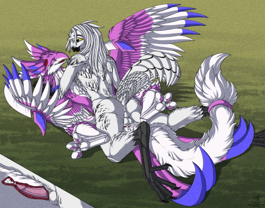 animal_genitalia anthro anthro_on_feral anthro_penetrating anthro_penetrating_feral avian bird bodily_fluids cloaca cloacal cloacal_penetration cum cum_in_cloaca cum_inside dragoina_the_lovebird ejaculation feathered_diva female feral feral_penetrated from_front_position genital_fluids genitals hi_res hooter_(hooter) horned_owl lying male male/female male_on_feral missionary_position mythological_creature mythology on_back orgasm orgasm_face owl penetration sex smile snowy_owl spread_wings true_owl wings zoophilia