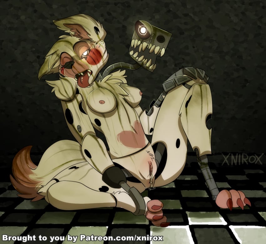 2_heads anthro conjoined emo five_nights_at_freddy's five_nights_at_freddy's_3 goth mangle_(fnaf) multi_head phantom_mangle_(fnaf) pussy pussy_juice teeth tongue_out xnirox