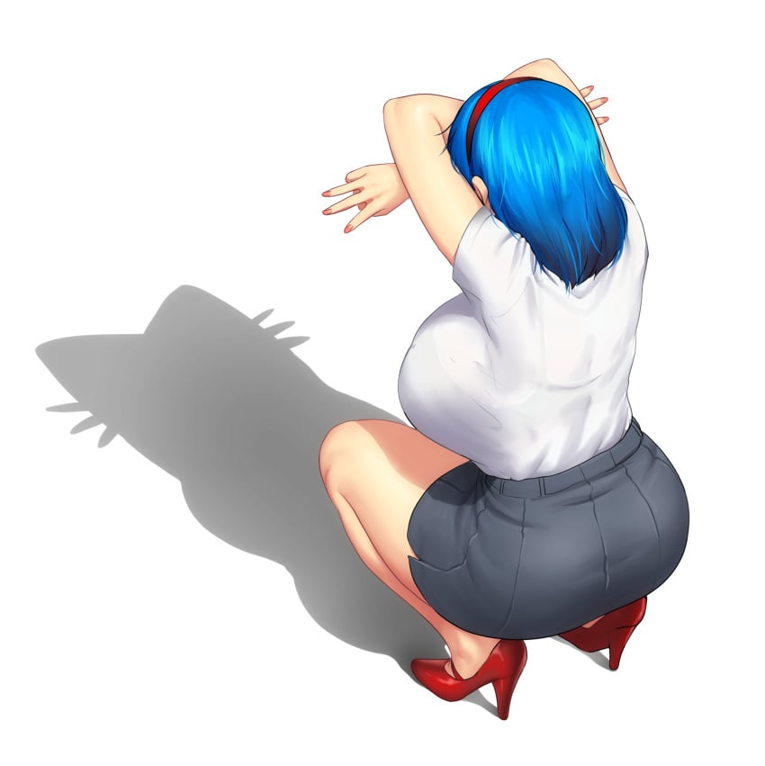 1girls ass ass_in_skirt big_ass big_breasts bird's-eye_view blue_hair breasts busty busty_female cat_shadow_puppet_(meme) crouching crouching_female curvaceous curvy curvy_female curvy_figure erkaz erkazooya female female_focus female_only hairband heels hi_res high-angle_view high_heels high_resolution highres large_breasts light-skinned_female light_skin mature mature_female medium_hair meme meme_reference milf oc oc_only original original_character pose posing reference rina_atherina rina_atherina_(errorkazoo) shadow shadow_puppet sideboob simple_background skirt solo solo_female solo_focus squatting tagme viewed_from_above voluptuous voluptuous_female white_background white_shirt