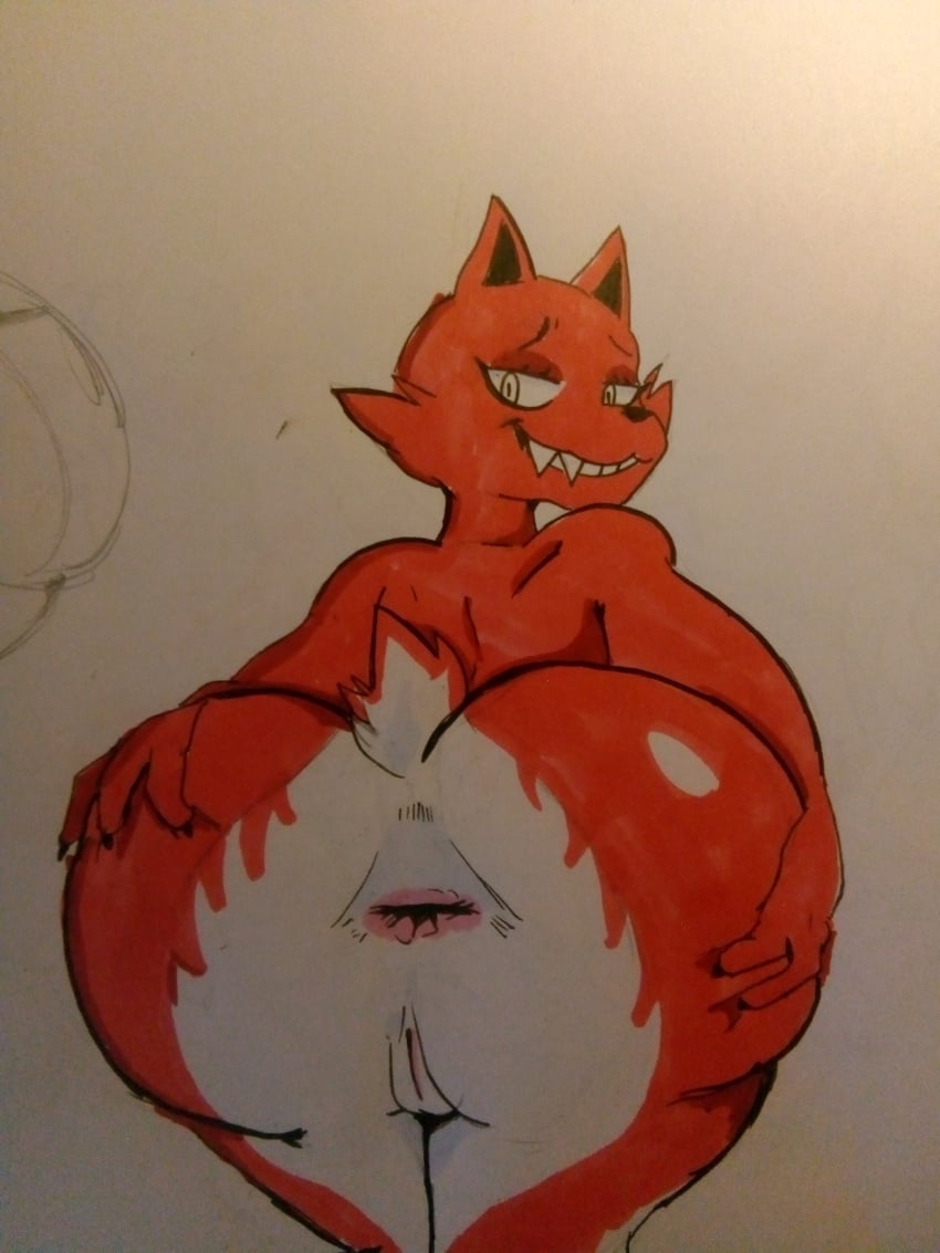 1girls anthro anus ass back big_anus canine female female_only furry gaping gaping_anus huge_ass logo looking_back meow_fuck nintendo nude original_character pokemon pokemon_ss pussy red_fur shield sketch smile thick_thighs white_fur wide_hips wolf