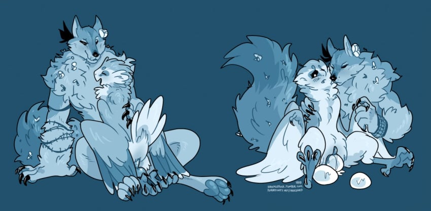 2018 anthro anthro_on_anthro avian biped black_sclera blue_background bodily_fluids canid canine canis clitoris closed_eyes duo egg egg_from_pussy egg_laying erection feathers feet female fur genital_fluids genitals hhazard kissing male male/female mammal monochrome mythological_canine mythological_creature mythology open_mouth penetration penile penile_penetration penis penis_in_pussy pussy sequence sex simple_background sitting sitting_on_ground smile snout spread_legs spreading tail talons toes vaginal_fluids vaginal_penetration werecanid werecanine werecreature werewolf white_eyes wolf worried