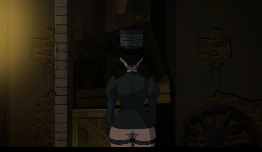 1girls ass back back_view batman:_gotham_by_gaslight batman_(series) catwoman dc_comics dcuaom diklonius edit female female_only from_behind hat rear_view screenshot screenshot_edit selina_kyle solo stockings