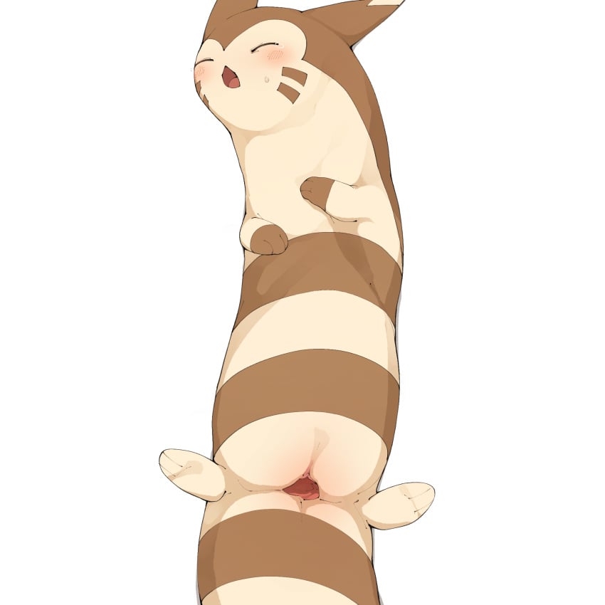 1girls blush closed_eyes feet female female_only feral flat_chest furret furry gaping gaping_pussy hi_res nintendo no_nipples nude on_back paws pokémon_(species) pokemon pokemon_gsc pussy simple_background solo sweat tears video_games white_background youjomodoki