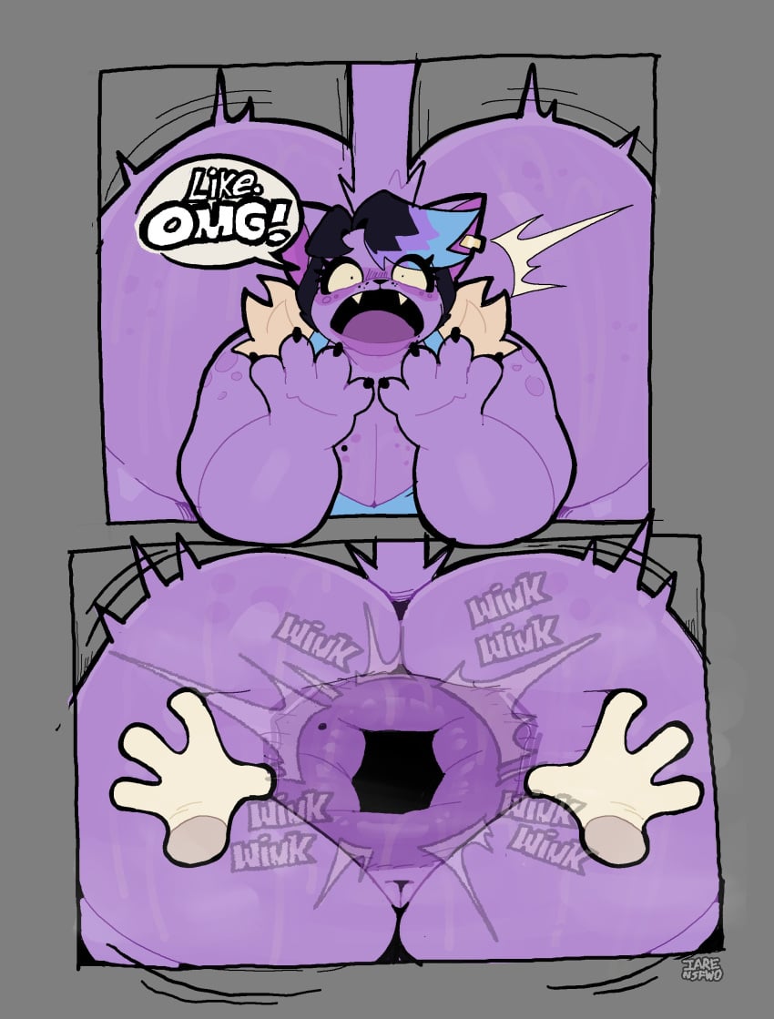 almost_naked anthro anus ass ass_focus asshole asshole_opened_wide back_view big_ass big_breasts black_hair blue_hair bottomless breasts cat_ears cat_tail catty_(undertale) clapping_cheeks deltarune english_text fat_ass from_behind front_view huge_ass iarensfwo imminent_sex large_ass looking_at_viewer massive_ass purple_body pussy pussy_peek shaking shocked spread_anus surprised surprised_expression tail text thick_thighs undertale watermark